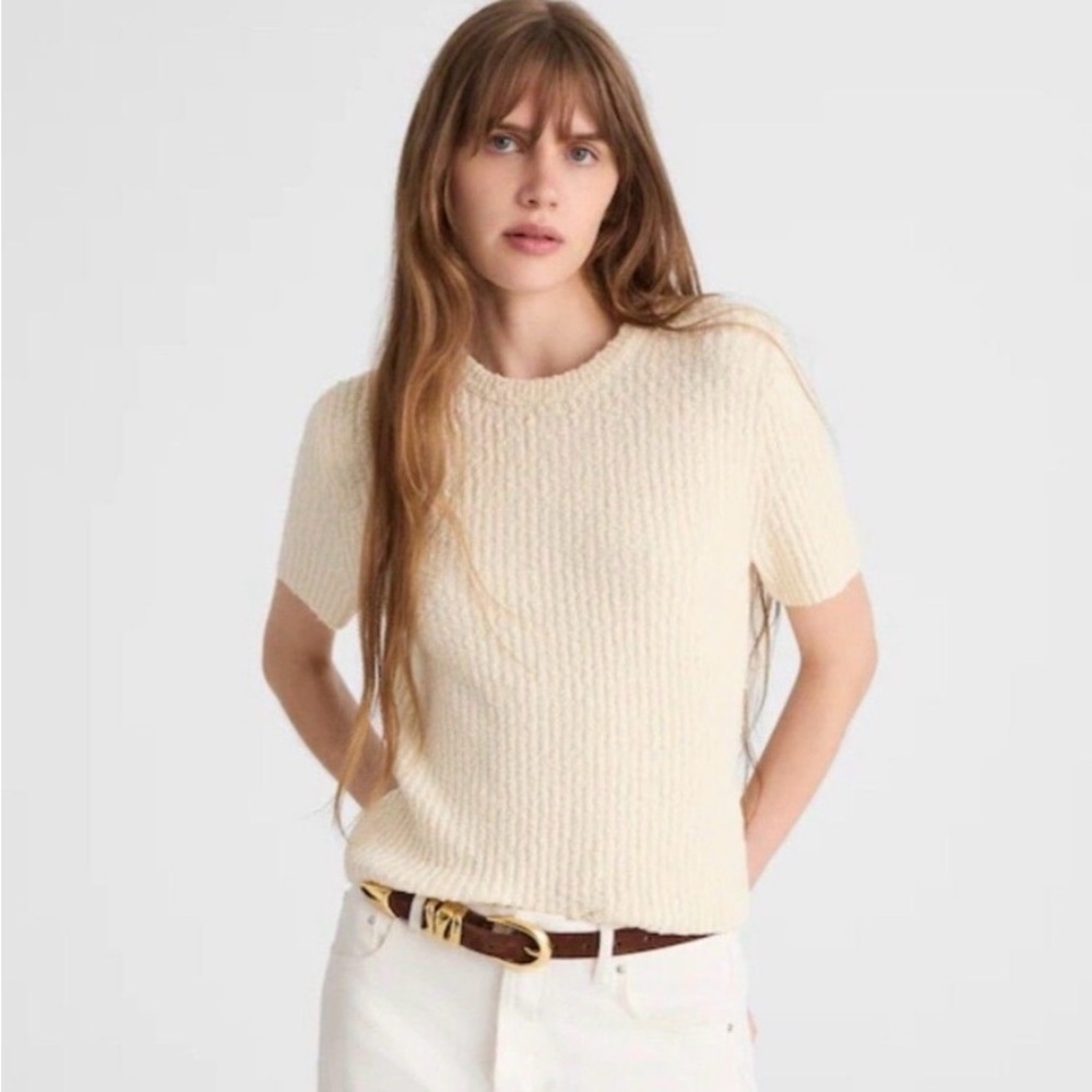 Madewell size Medium Bouclé-Knit Crewneck Sweater Tee in Cream